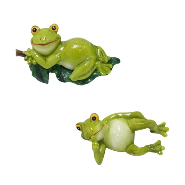 2 piezas Figuras de ranas para esculturas de resina de flores adornados de jardín de hadas coleccionables para decoración de la oficina en casa