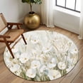 thumbnail image 3 of Floral Flower Large Area Rugs for Bedroom Living Room, Soft Non Slip Carpet Bedside Rug, Modern Oil Painting Watercolor White Round Floor Cover Kitchen Accent Rug 6' for Dining Room/Office, 3 of 9