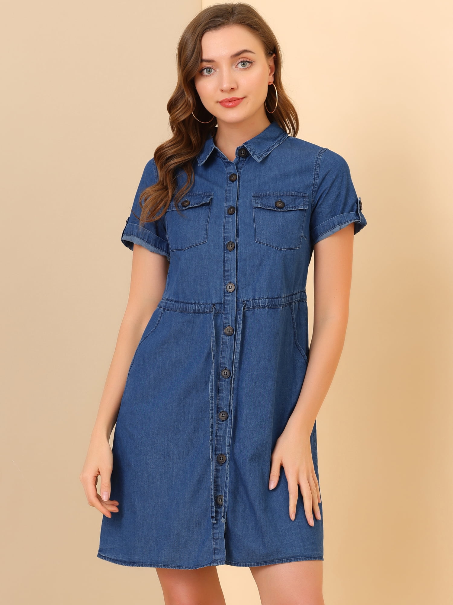 DARING DIVA Casual Button Front Summer Short Sleeve Dresses XL Sky Blue
