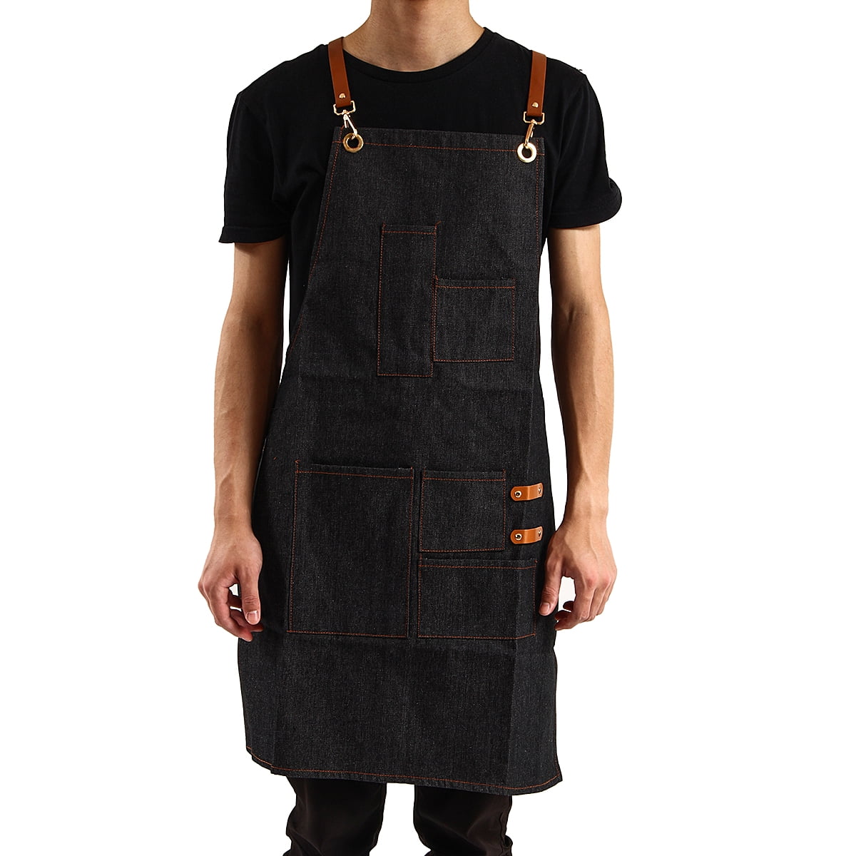 Denim Apron for Chef Kitchen BBQ Grill Black Towel Loop + Quick Relese