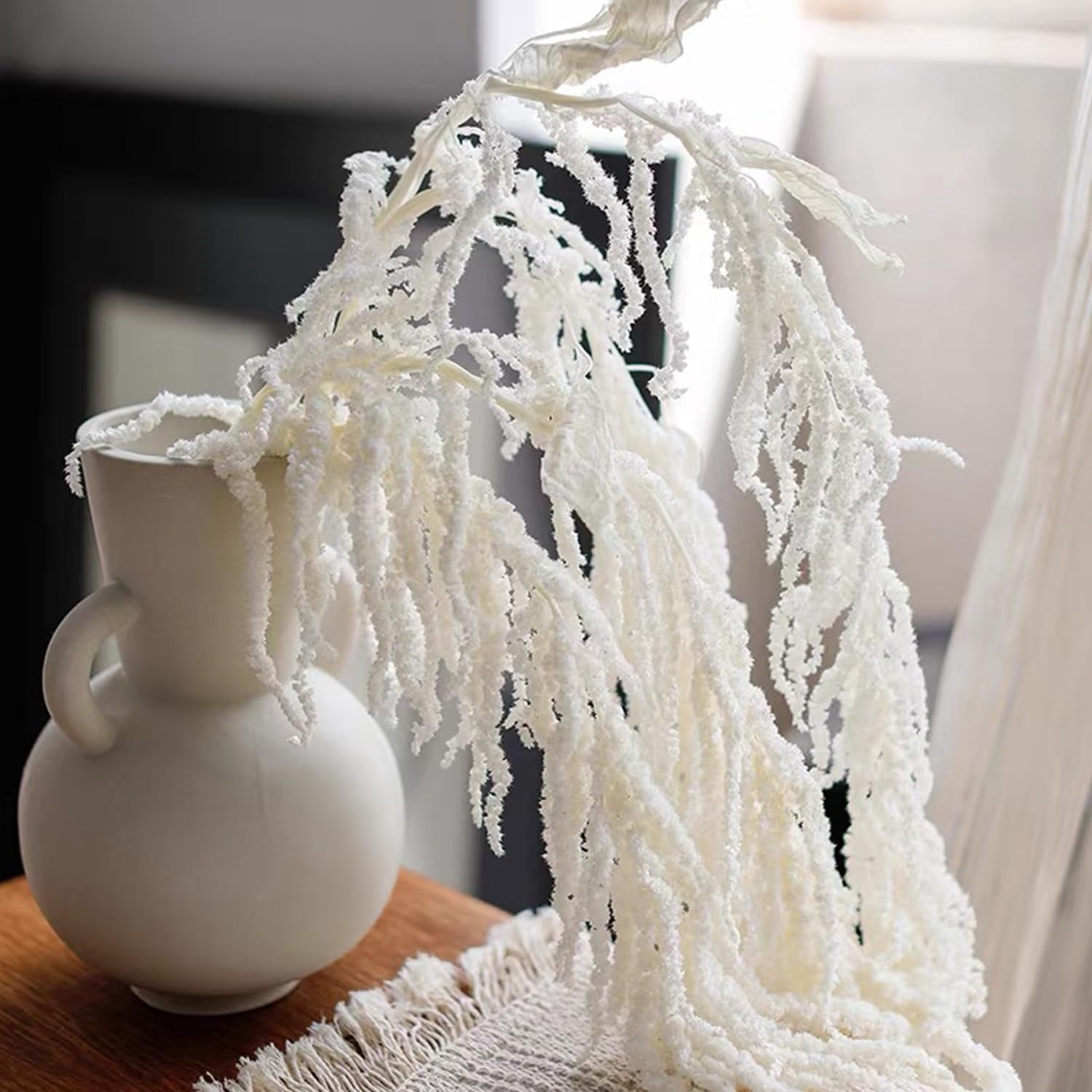 Wisteria Vine Hanging Flowers: 5Pcs Real Preserved Dried Amaranthus Flowers for Wedding, Flower Arrangement, Vase, 23"-26" Hanging Wisteria Flowers for Arch Decor Home Decor (White)