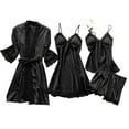 thumbnail image 2 of Women 3 Piece Lace Pajama Sets ,Comfortable Soft Satin Robe Dress Sleepwear Nightdress Pajamas Set Black XXXXXL, 2 of 5