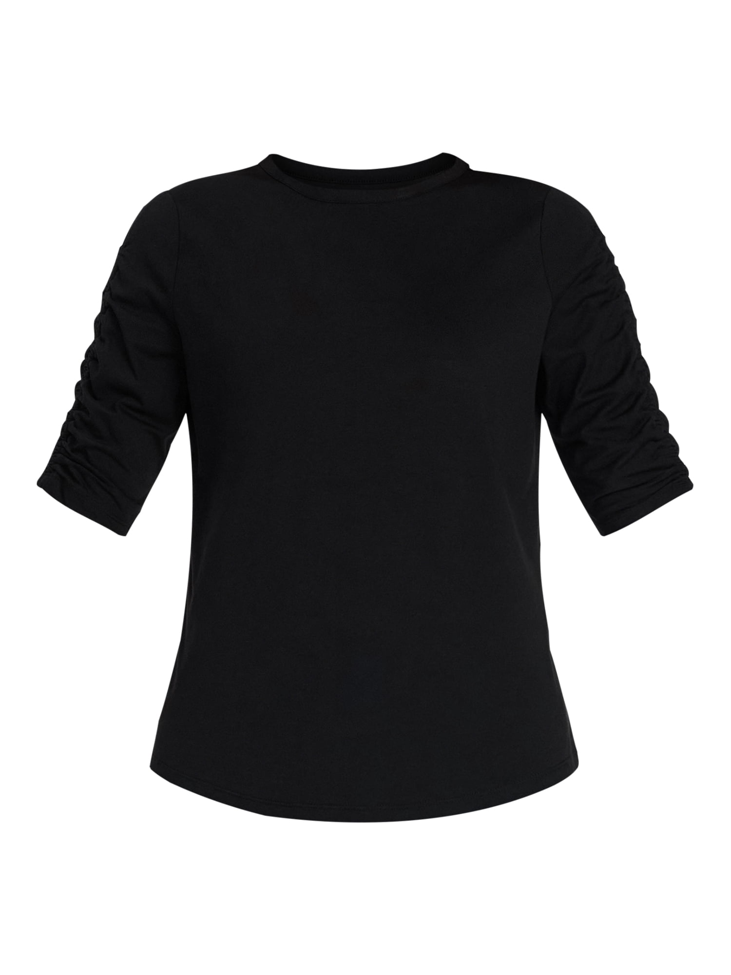 Time and Tru Women's Ruched Elbow Sleeve Tee, Sizes XS-XXXL