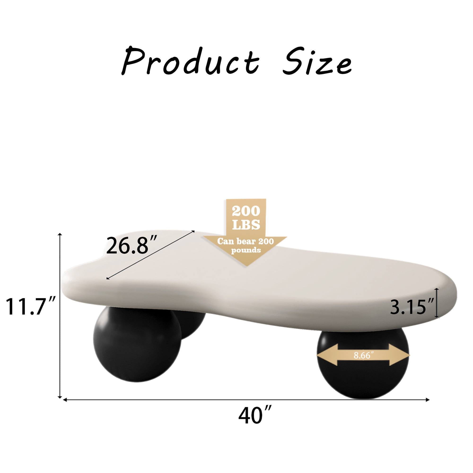 MDQMD 40”Cloud Coffee Table White Black ,Irregular Coffee Table,with 3 Ball Legs,Modern Coffee Table,Accent Center Table for Living Room
