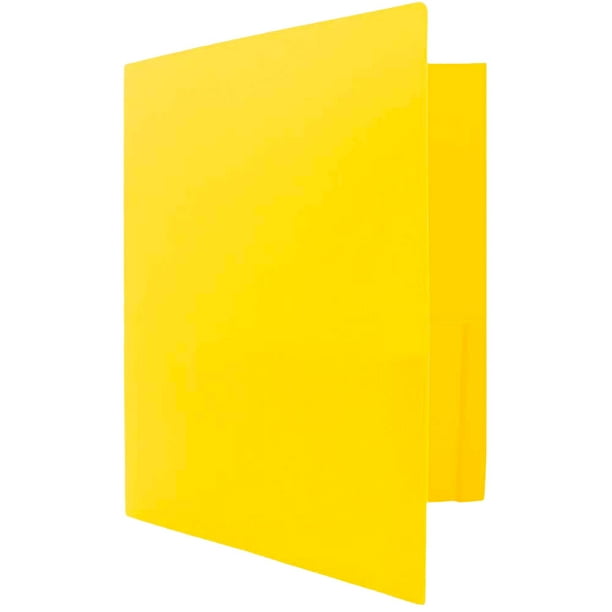 JAM Heavy Duty Plastic Two Pocket Presentation Folders, Yellow, 6 pack