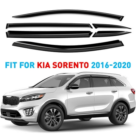 GrandWheel Co Smoke Tinted Tape-On Side Window Vent Visor Deflectors Rain Guards Compatible with Kia Sorento 2016-2020 - 6 pcs. GW0900