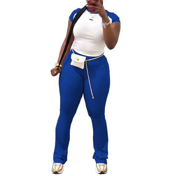 Summer Two Piece Outfits for Women Casual Sweat Sets Royal Blue XL