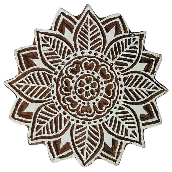 Indian Wood Stamps Decorative Blocks Brown Floral Handcarved Stamp