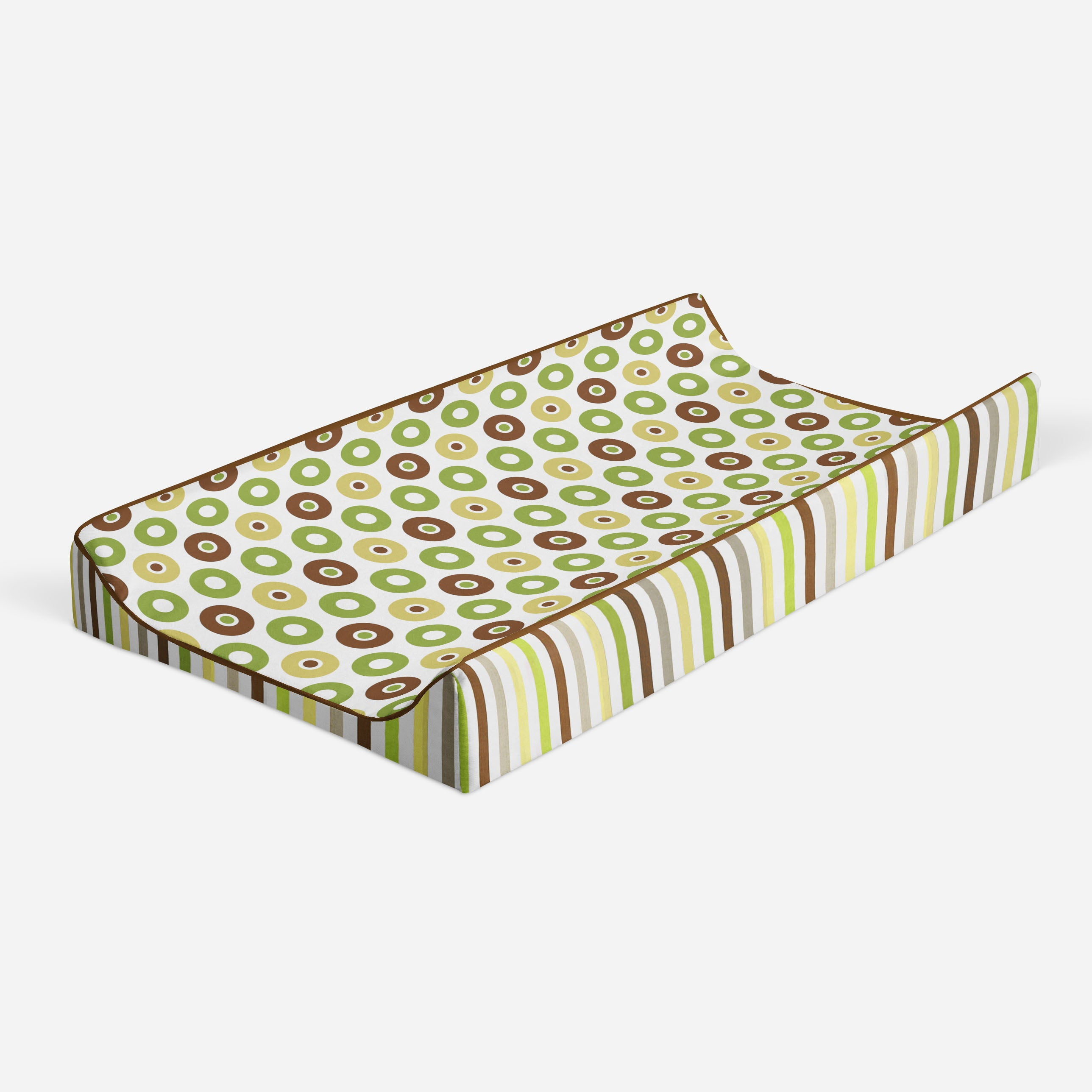 Bacati - Mod Dots/Stripes Green/Yellow/Beige/Brown Neutral Quilted Changing Pad Cover