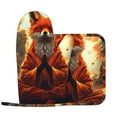 thumbnail image 2 of Honeii Maple Leaf Meditating Fox patten Oven Mitts and Pot Holders Sets, Baker Oven Mitts, Mittens for Kitchen Decor, Baking Lover over Gloves Gifts, 2 of 7