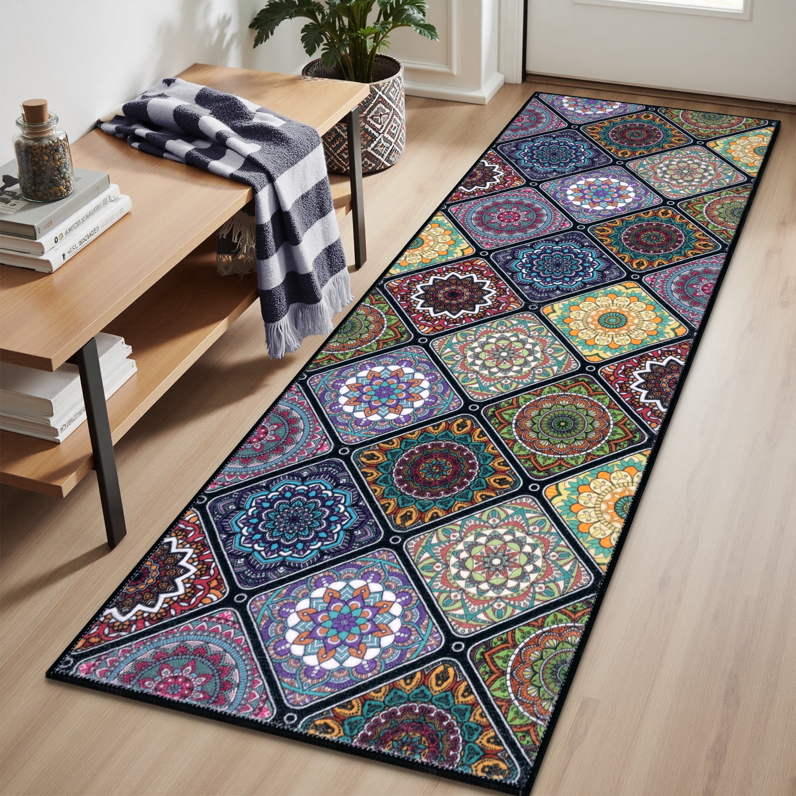 Findosom 2pc Boho Kitchen Rugs and Mats Set, Non Slip Washable Kitchen Runner Rug for Kitchen Floor, Farmhouse Kitchen Decor, Hallway, Entryway, Laundry Room,20"x32"+20"x47" Colorful