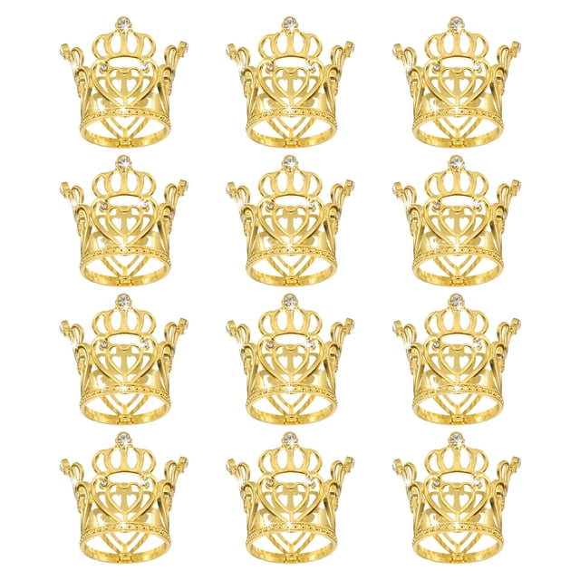 Uxcell 12Pcs Mini Toppers de Pastel en Forma de Corona, Corona Dorada en Forma de Corazón para Princesa Reina