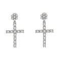 thumbnail image 6 of Mens Sterling Silver Cluster Iced Drop Hanging Cz Stud Dangle Cross Earrings, 6 of 6