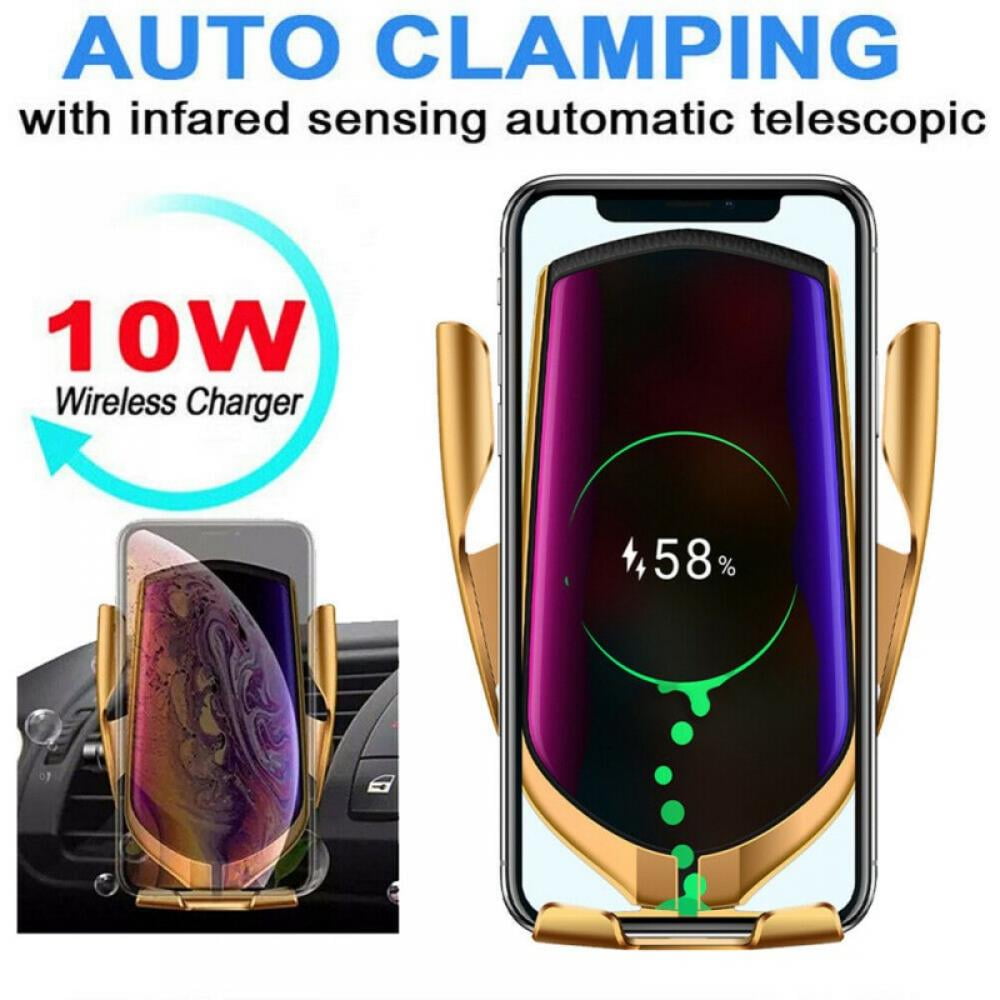 Golden Automatic Clamping Smart IR Sensor Car Mount Phone Wireless Charger Holder Rack for car,10W Wireless Charger Mount car Vent Clip