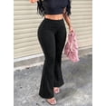 thumbnail image 6 of Women's Casual Solid Color Wide Waist Flare Pants, Layered Waistband High Waist Pleated Slim Fit Leggings, Y2K Aesthetic Fall, 6 of 6