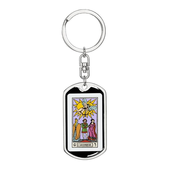 Tarot Card The Lovers Keychain Dog Tag Stainless Steel or 18k Gold