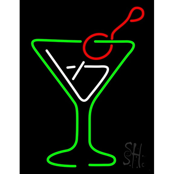 Red Green Martini Glass LED Neon Sign 19 x 15 - inches, Clear Edge Cut Acrylic Backing, with Dimmer - Bright and Premium built indoor LED Neon Sign for Bar decor.