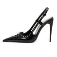 thumbnail image 4 of YDN Women Pointy Toe Cutout Slingback strap Buckle Pumps Bows Stiletto High Heels Studded Sandals Sexy Party Club Shoes Size 10.5 Black, 4 of 4