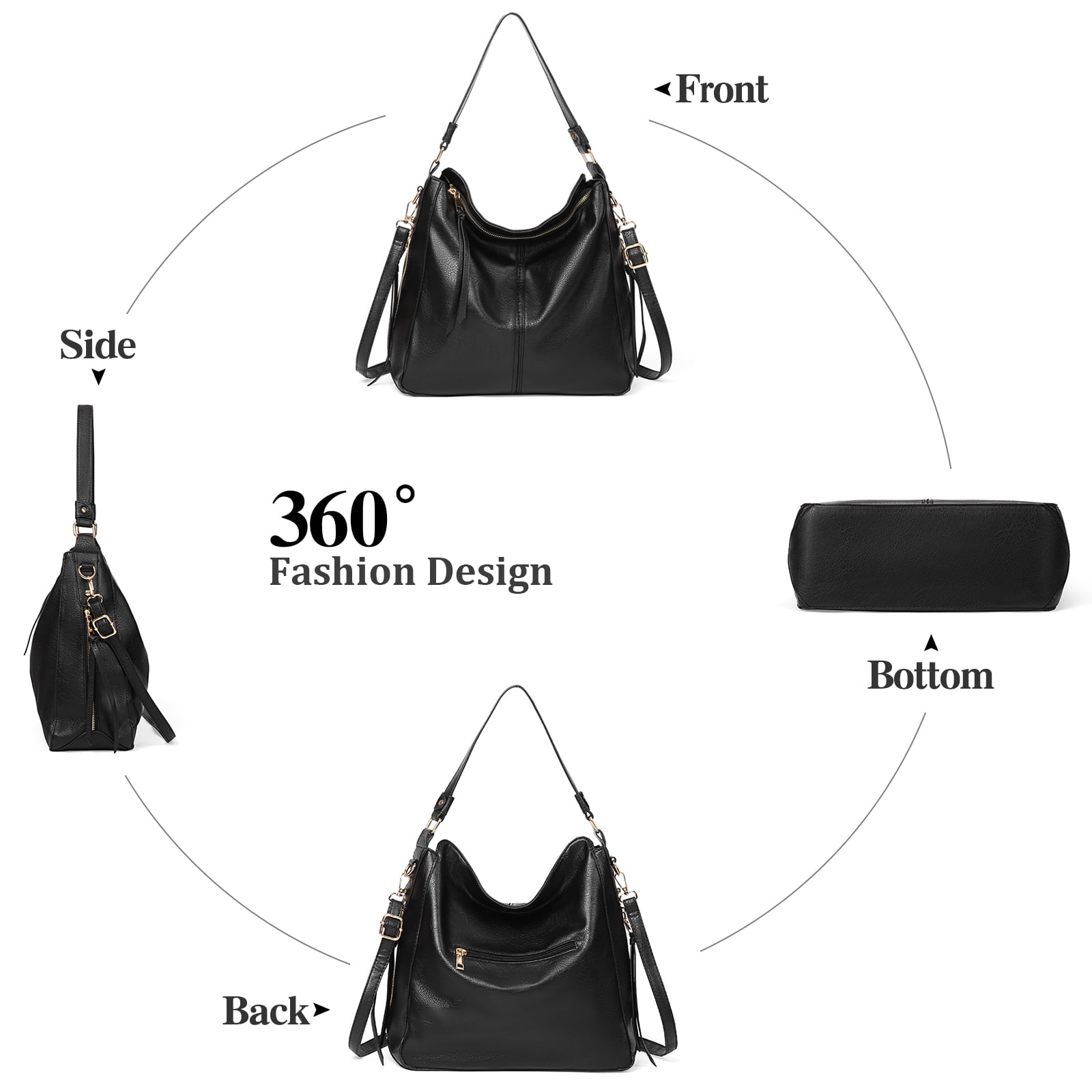 GAEKEAO Hobo Bag for Women, Large Soft Leather Shoulder Bag with Adjustable Strap, Slouchy Crossbody Handbag for Daily Work
