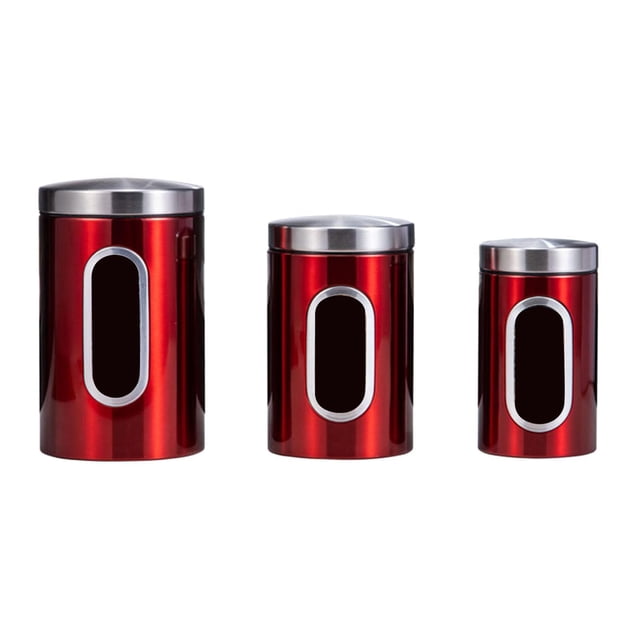 Luzkey 3x Contenants de Rangement en Acier Inoxydable, Bouteilles de Cuisine, Bocaux à Biscuits, Contenants Ménagers avec Couvercles, Design Moderne avec Fenêtre de Visualisation, Rangement Alimentaire