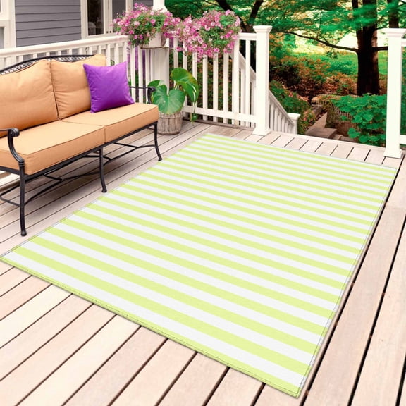 Yellow White Stripe Outdoor Rug for Patio/Deck/Porch, Non-Slip Large Area Rug 6 x 9 Ft, Modern Minimalist Geometric Striped Indoor Outdoor Rugs Washable Area Rugs, Camping Rug Carpet Runner