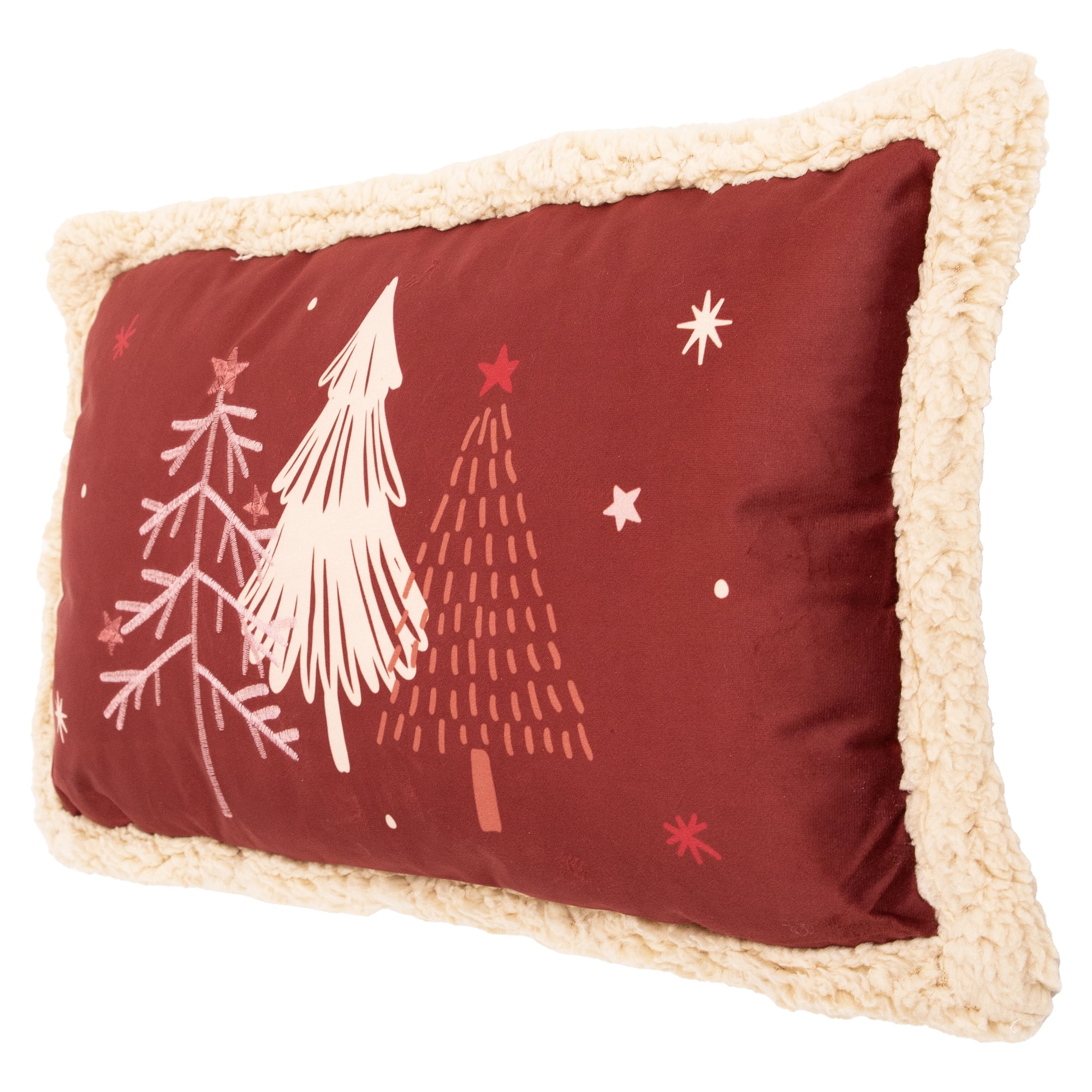 Trees and Stars Christmas Throw Pillow - 22" x 13" - Burnt Sienna Red and Beige