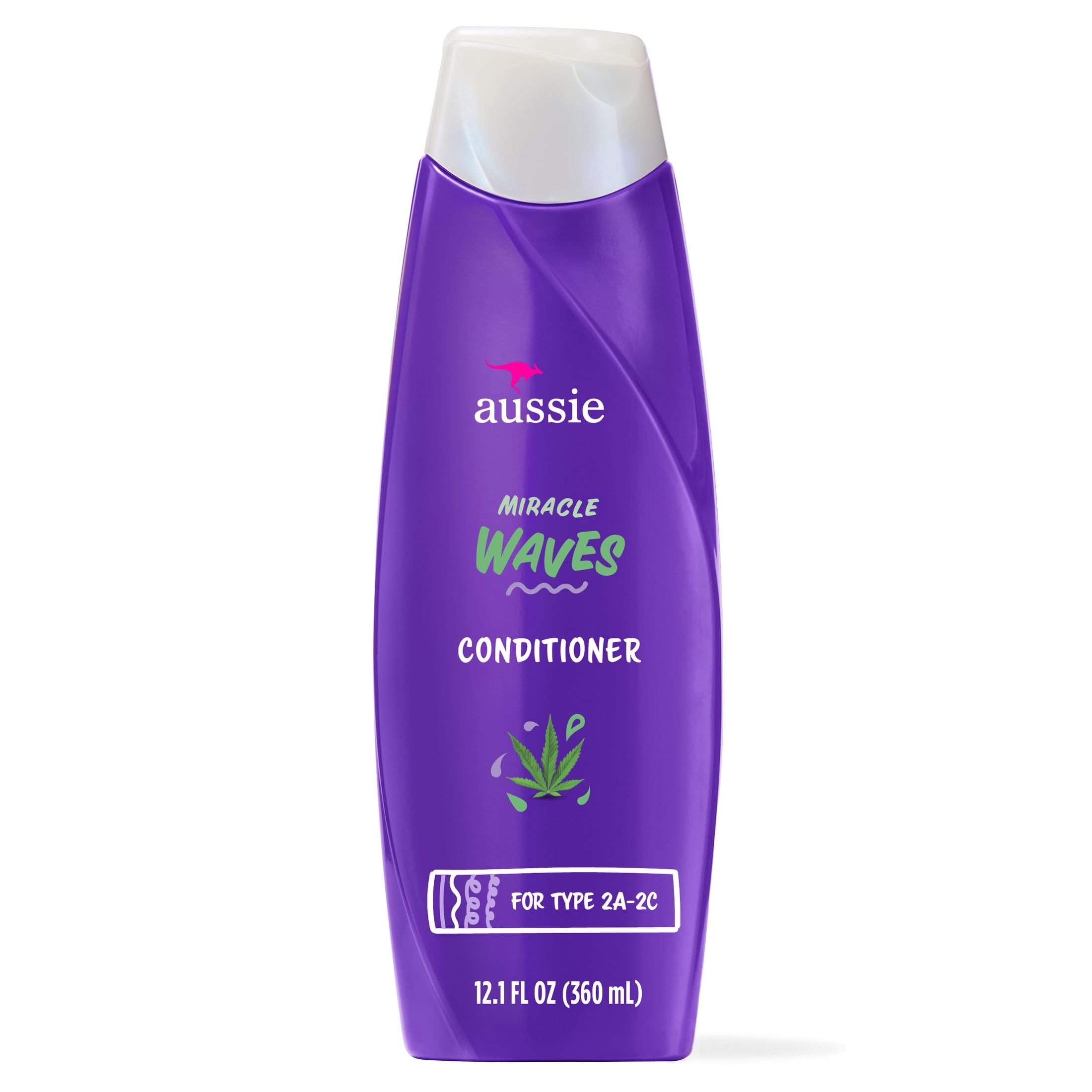 (2 pack) Aussie Miracle Waves Anti-Frizz Hemp Paraben-Free Conditioner, 12.1 fl oz