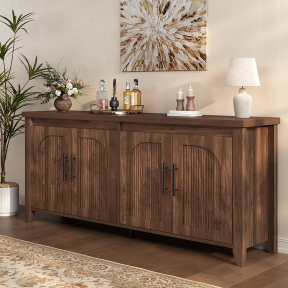 Mid-Century Modern 70" Arched 4-Door Sideboard Buffet Cabinet, Walnut