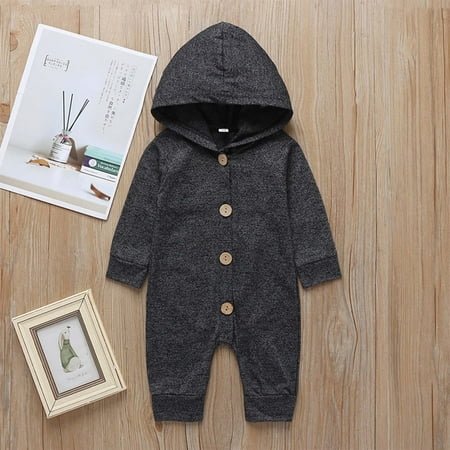 

Family Pajama Party! aohooy Infant Boys And Girls Long Sleeve Hooded Bodysuit Infant Single Breasted Solid Color Fashion Romper Black 18-24 Months