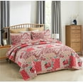 thumbnail image 3 of JML Quilt Set 3 Piece, Embossed Bedspread Bedding Set With 2 Shams, King, Pink & Green, 3 of 6