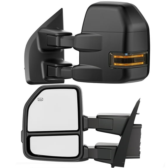 WHALEMOTOR Power Heated Tow Mirrors Compatible with 2017-2020 Ford Super Duty F250 F350 F450 F550, Extended Trailer Towing Side Mirrors with Turn Signal, Puddle Light & Spot Auxiliary Light