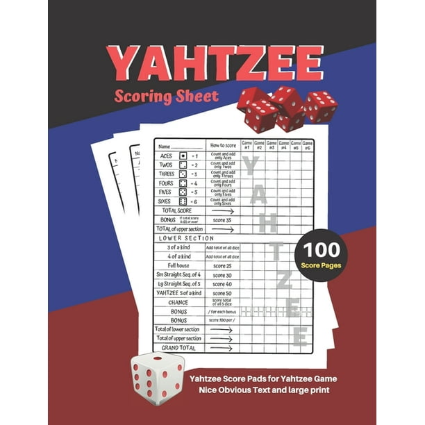 yahtzee scoring sheet v 1 yahtzee score pads for yahtzee game nice obvious text and large print yahtzee score card 8 5 by 11 inch paperback walmart com