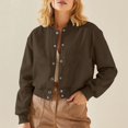 thumbnail image 2 of LWITHSZG Womens Cropped Jacket Casual Solid Button Down Coats Long Sleeve Going Out Tops Fall Winter Lightweight Outerwear with Pockets Size L, 2 of 10