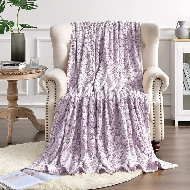 Fy Fiber House Manta De Franela De Forro Polar De Microfibra Súper Suave Y Ligera Con Estampado De Flores Para Sofá De 59.8 X 79.9 In, Lavanda