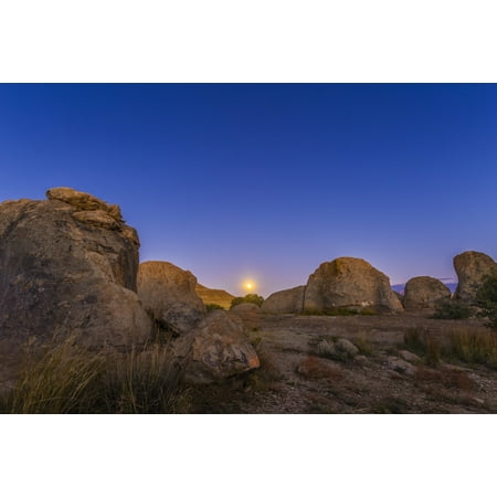 November 6 2014 - High dynamic range full moonrise at City of Rocks State Park New Mexico Poster