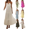 thumbnail image 1 of SUNSIOM Robe Longue d'Été Sans Manches à Col Halter avec Nœud, Dos Nu, Ourlet à Volants, Fluide, 1 of 6
