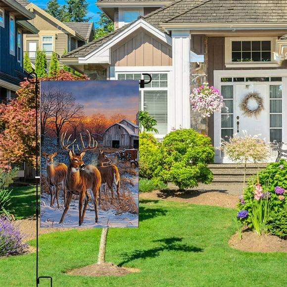WawoComplete Seasonal House Flags for Indoor Outdoor, 12.5" x 18" Winter Elk Wildlife Garden Flag for Decoration Gift Yard Flags Signs with Rubber Stopper & Flag Clip