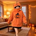 thumbnail image 2 of Halloween Hoodies for Women Pumpkin Mask Oversized Hood Sweatshirt Kangaroo Pocket Funny Costume Pullover Top, 2 of 5