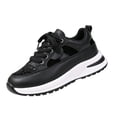 thumbnail image 2 of pwidon Women Platform Wedge Sneakers Cutout Lace Toe Breathable Hollow Lace Up Non Slip Casual Walking Chunky Sole Trainers Black 38, 2 of 9