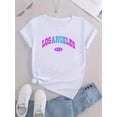 thumbnail image 2 of T-Shirt à Imprimé Alphabet Dégradé Los Angeles pour Femmes - Tissu Tricoté en Polyester Décontracté, Confort Toutes Saisons, Col Rond, Manches Courtes, Motif Abstrait, Mode, Fête des Pères, Fête des Mères, Nouvel An, 2 of 6