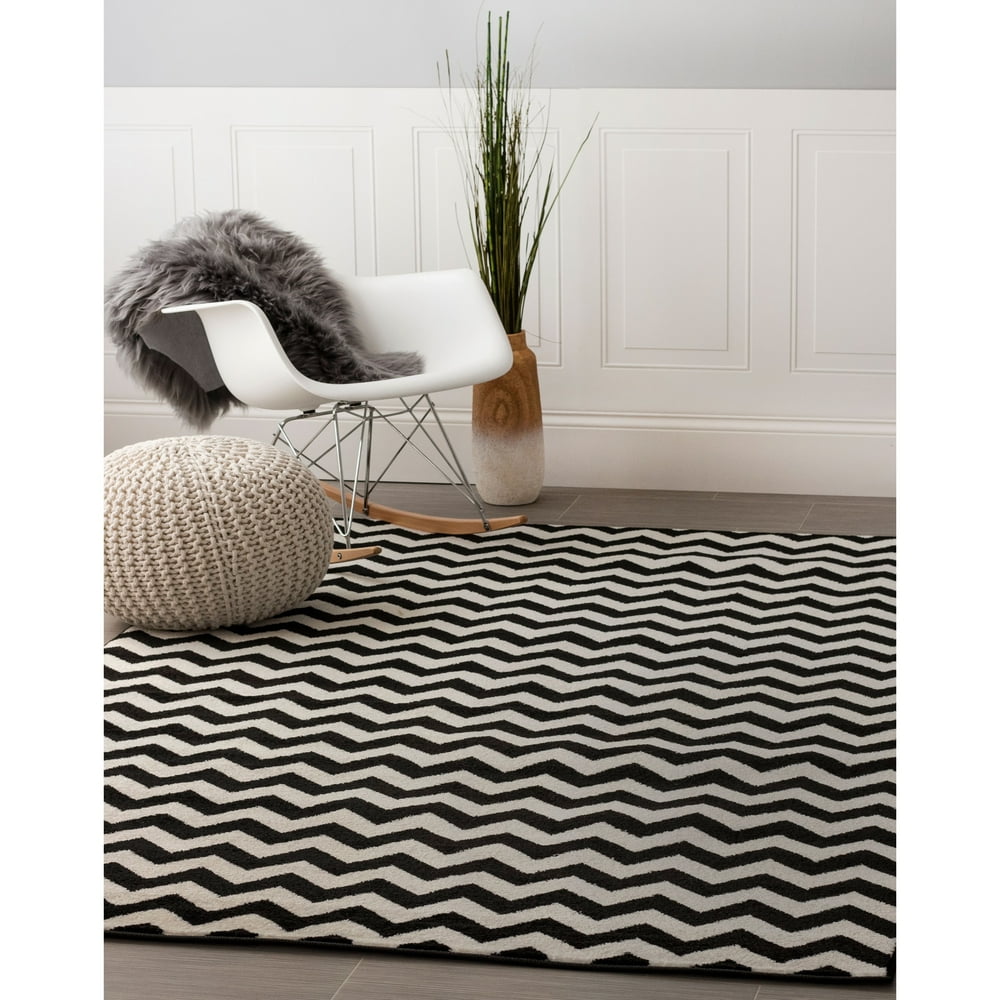 Super Area Rugs, Metro StainResistant Black Chevron Rug, 8' x 10