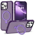 thumbnail image 2 of For Apple iPhone 13 Translucent Matte Finish, MagSafe Compatible, Built-in Ring Stand, Shockproof Protective Back Phone Case Cover by Xpression, Purple, 2 of 8