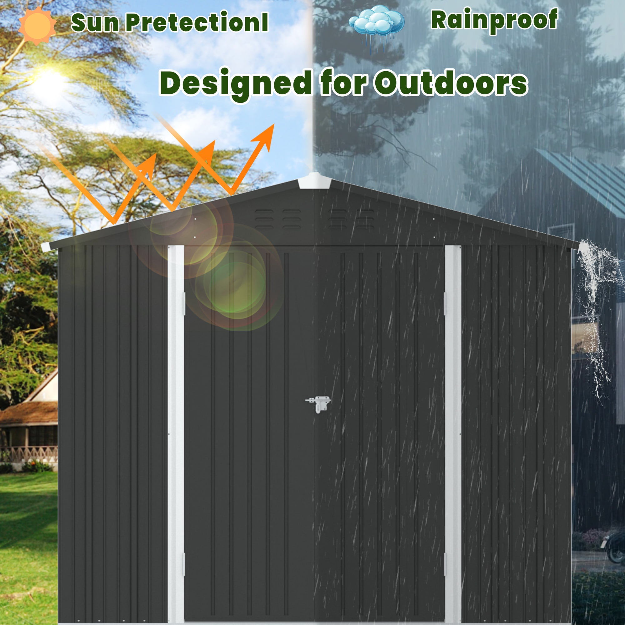 Enyopro 8'x 6' Outdoor Storage Shed, Large Metal Storage Sheds with Lockable Door, Garden Storage House for Lawnmower, Garden Tools, Bike, Garage