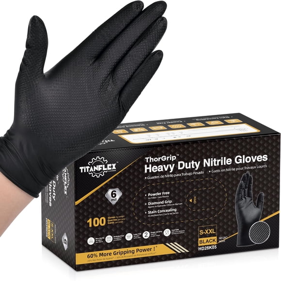 Guantes desechables TitanFlex, resistentes, de nitrilo negro, 6 ml