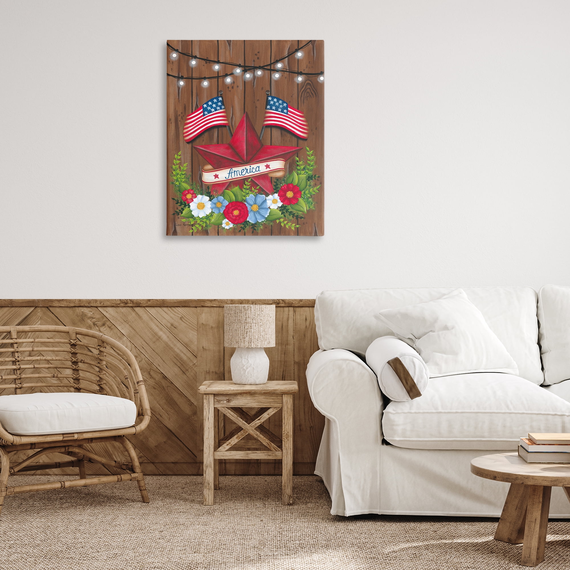 Stupell Industries Americana Country Garland Holiday Painting Wrapped Canvas Art Print Wall Art, 30 x 40