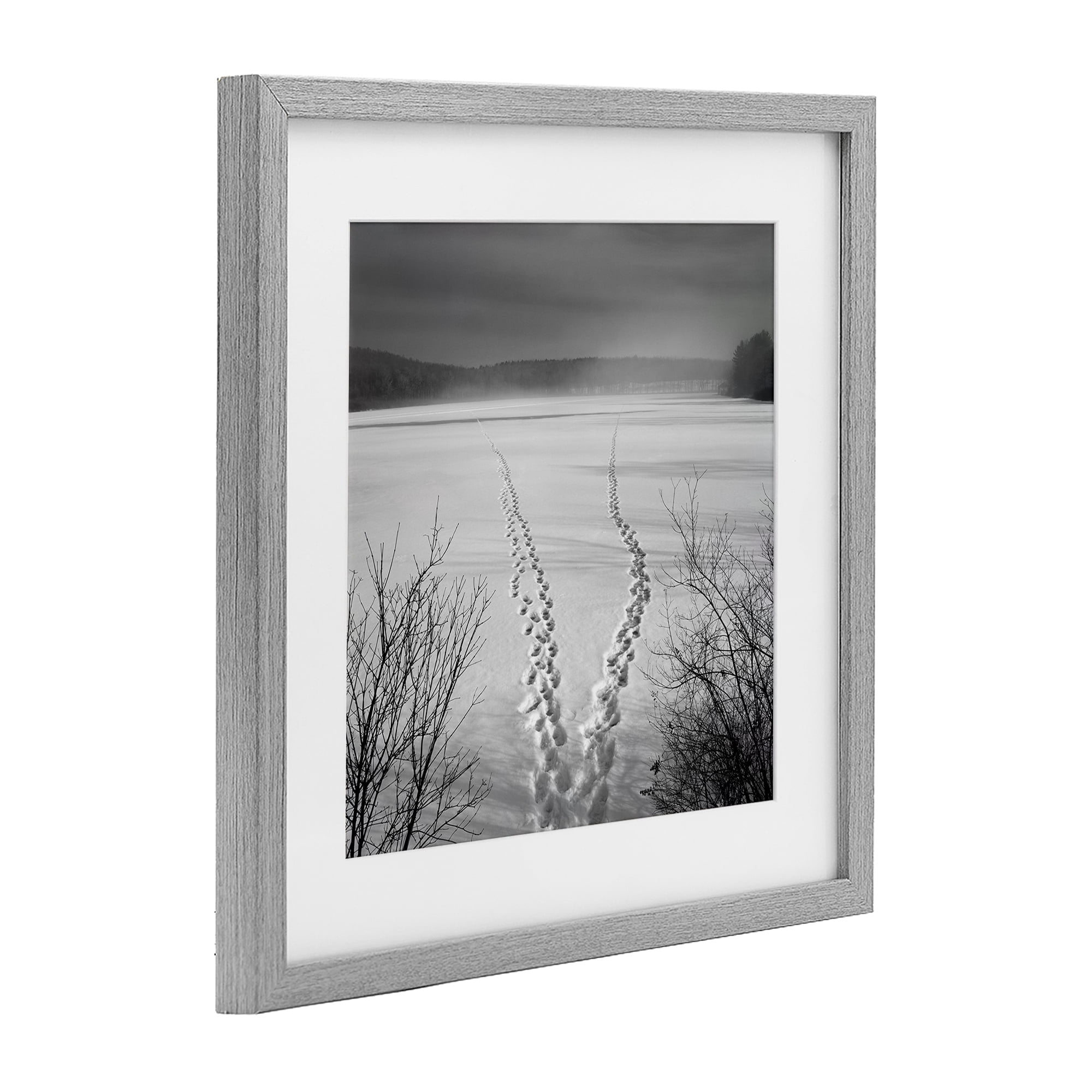 Stupell Industries Snowstep Tracks Across Frozen Lakes Gray Framed Print Under Glass, design by Chip Forelli