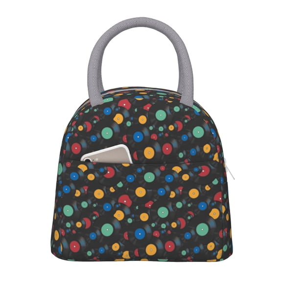 Disketp Vintage Records Bolsa Térmica para Almuerzo, Lonchera con Abertura Amplia y Gran Capacidad, Organizador Reutilizable para Mujeres, Hombres y Adultos