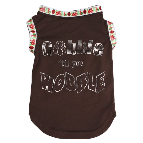 Petitebelle Rhinestones Gobble Til You Wobble Puppy Dog Shirt (Brown/Gobble, X-Small)