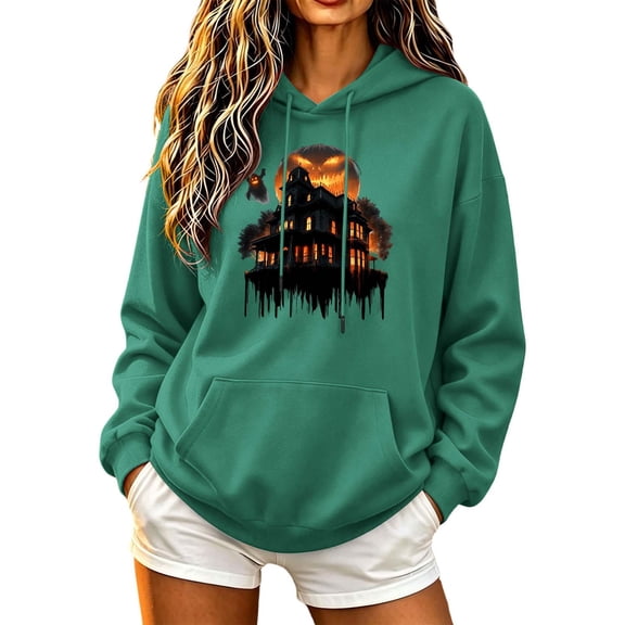 QQZ Oversized Hoodie Halloween Sweatshirts For Women, Ghost Pumpkin Boo Graphic Womens Halloween Shirts For Pumpkin Patch Halloween Party Casual Daily Wear