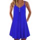 thumbnail image 3 of Vestido de mujer con cuello en V y botones en la parte delantera, sin mangas, tirantes finos, vestido de verano de Color puro para mujer, 3 of 6